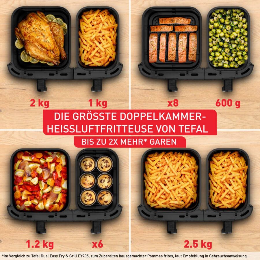 Tefal Airfryer EY9428 Dual Easy Fry XXL Heteluchtfriteuse dubbele kamer energie- & tijdbesparend EY9428