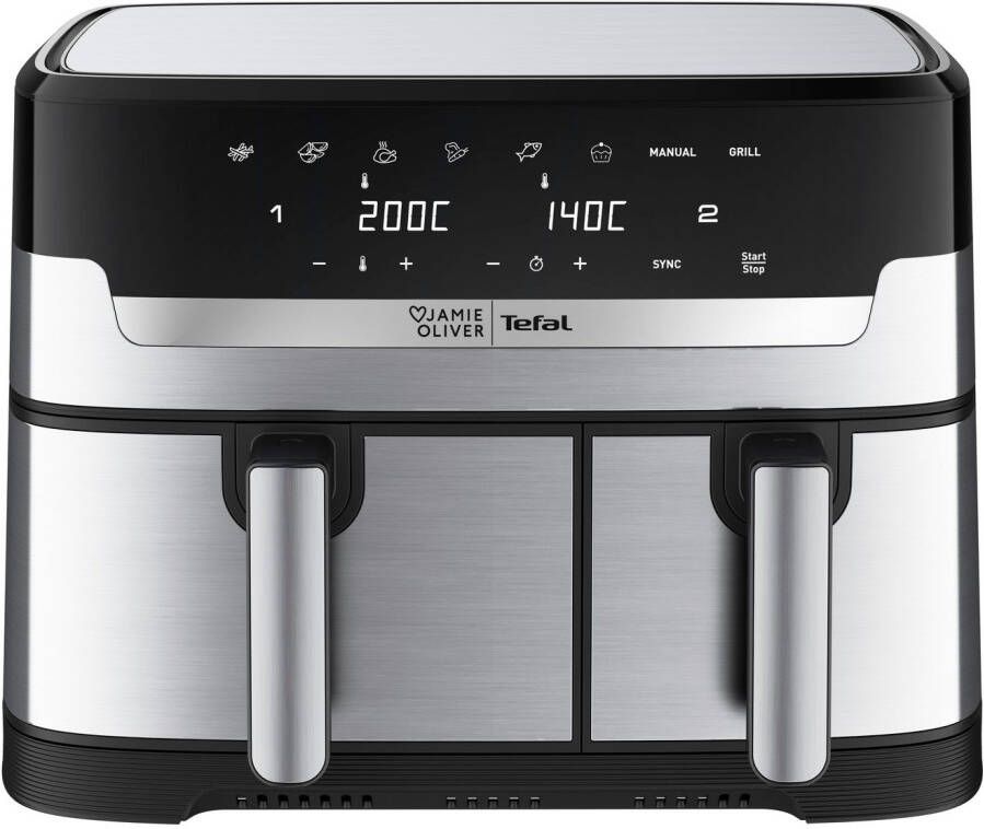 Tefal Airfryer Jamie Oliver by EY90JDE Dual Easy Fry & Grill Heteluchtfriteuse dubbele kamer 8 automatische programma's EY90JDE