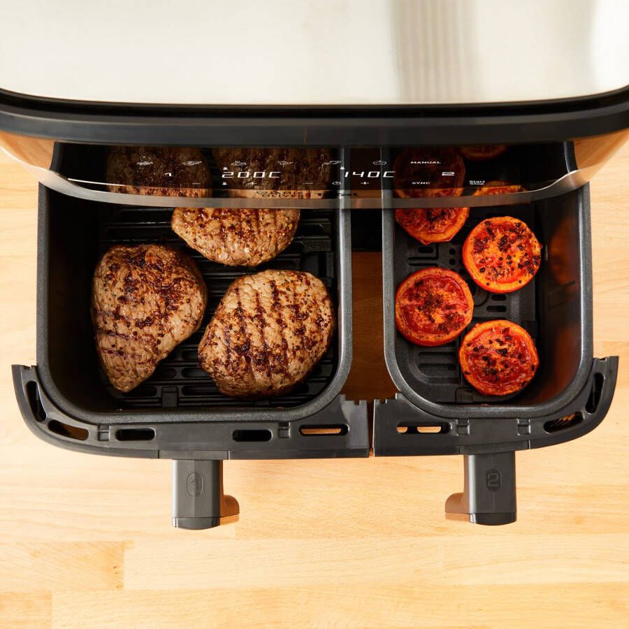 Tefal Airfryer Jamie Oliver by EY90JDE Dual Easy Fry & Grill Heteluchtfriteuse dubbele kamer 8 automatische programma's EY90JDE