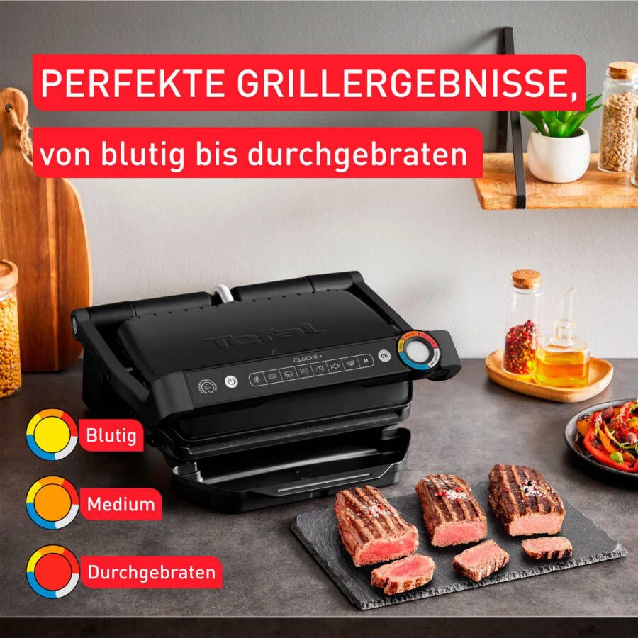 Tefal Contactgrill GC717810 OptiGrill+ vernieuwde kookniveau-indicator 6 automatische programma's inclusief receptenboek