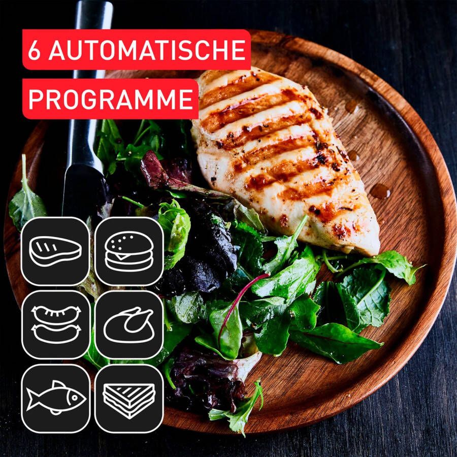 Tefal Contactgrill GC717810 OptiGrill+ vernieuwde kookniveau-indicator 6 automatische programma's inclusief receptenboek