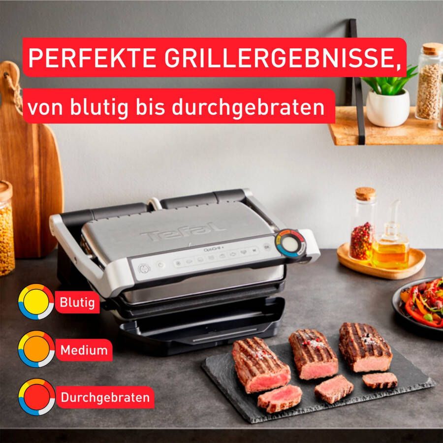 Tefal Contactgrill GC717D OptiGrill+ vernieuwde kookniveau-indicator 6 automatische programma's inclusief receptenboek