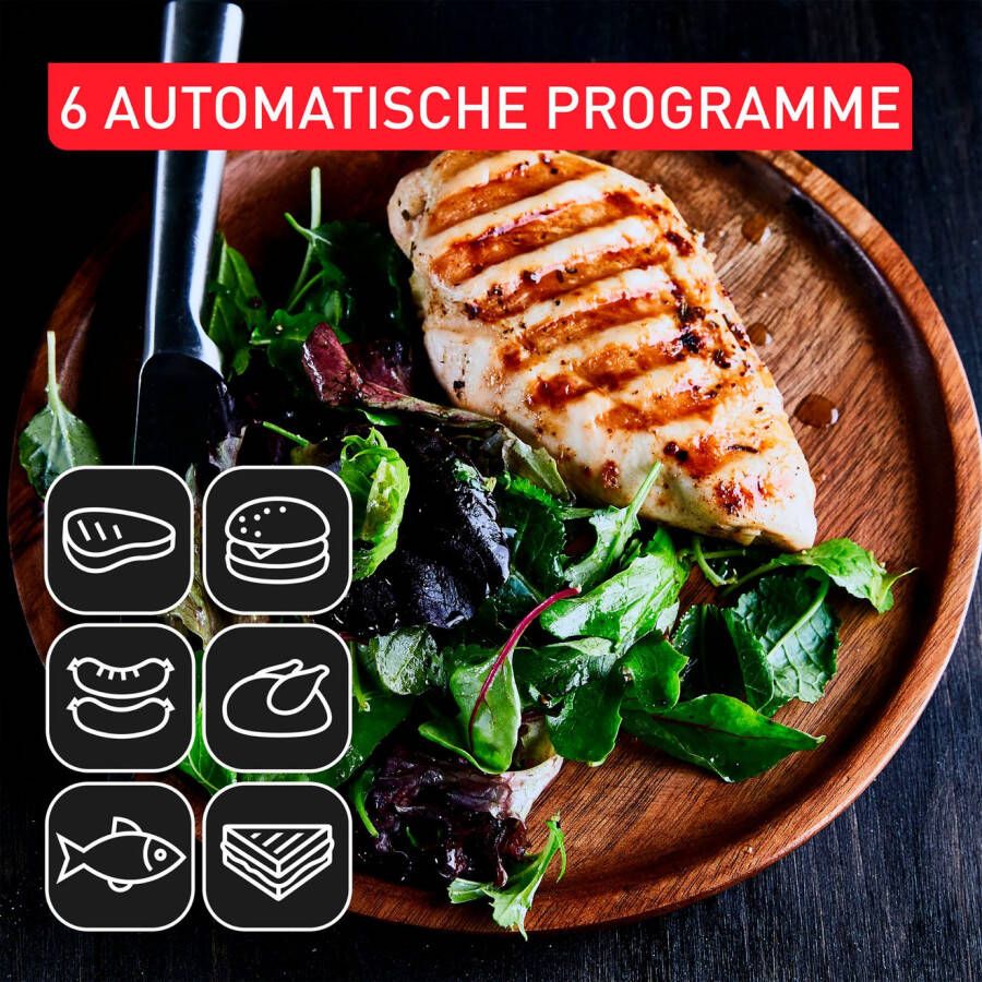 Tefal Contactgrill GC717D OptiGrill+ vernieuwde kookniveau-indicator 6 automatische programma's inclusief receptenboek