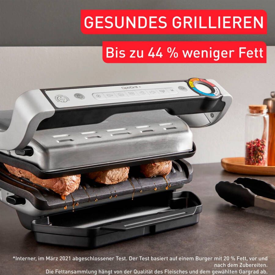 Tefal Contactgrill GC717D OptiGrill+ vernieuwde kookniveau-indicator 6 automatische programma's inclusief receptenboek