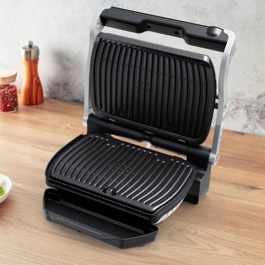 Tefal Contactgrill GC717D OptiGrill+ vernieuwde kookniveau-indicator 6 automatische programma's inclusief receptenboek