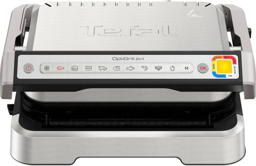 Tefal Contactgrill GC773D OptiGrill 2-in-1 met grilltang intelligente grill & bbq scharnierend 9 automatische programma's