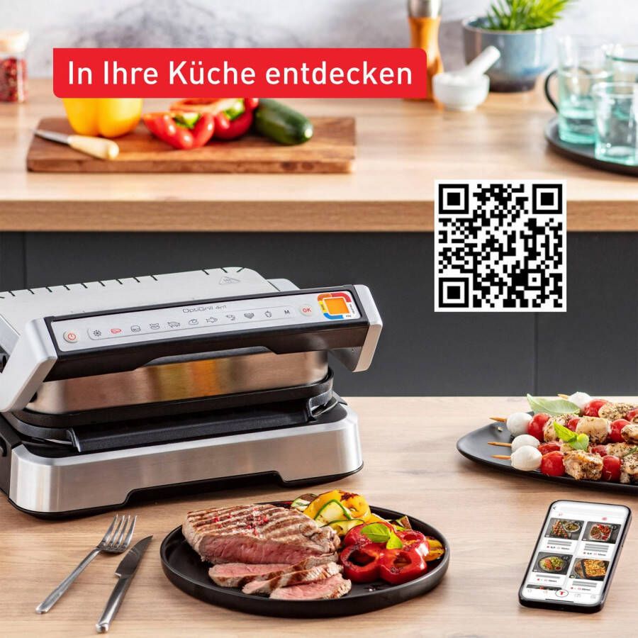 Tefal Contactgrill GC773D OptiGrill 2-in-1 met grilltang intelligente grill & bbq scharnierend 9 automatische programma's