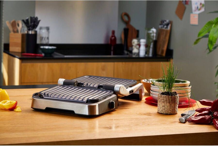 Tefal Contactgrill GC773D OptiGrill 2-in-1 met grilltang intelligente grill & bbq scharnierend 9 automatische programma's