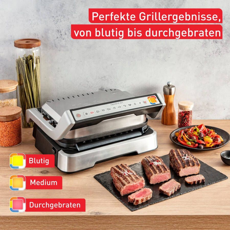 Tefal Contactgrill GC773D OptiGrill 2-in-1 met grilltang intelligente grill & bbq scharnierend 9 automatische programma's