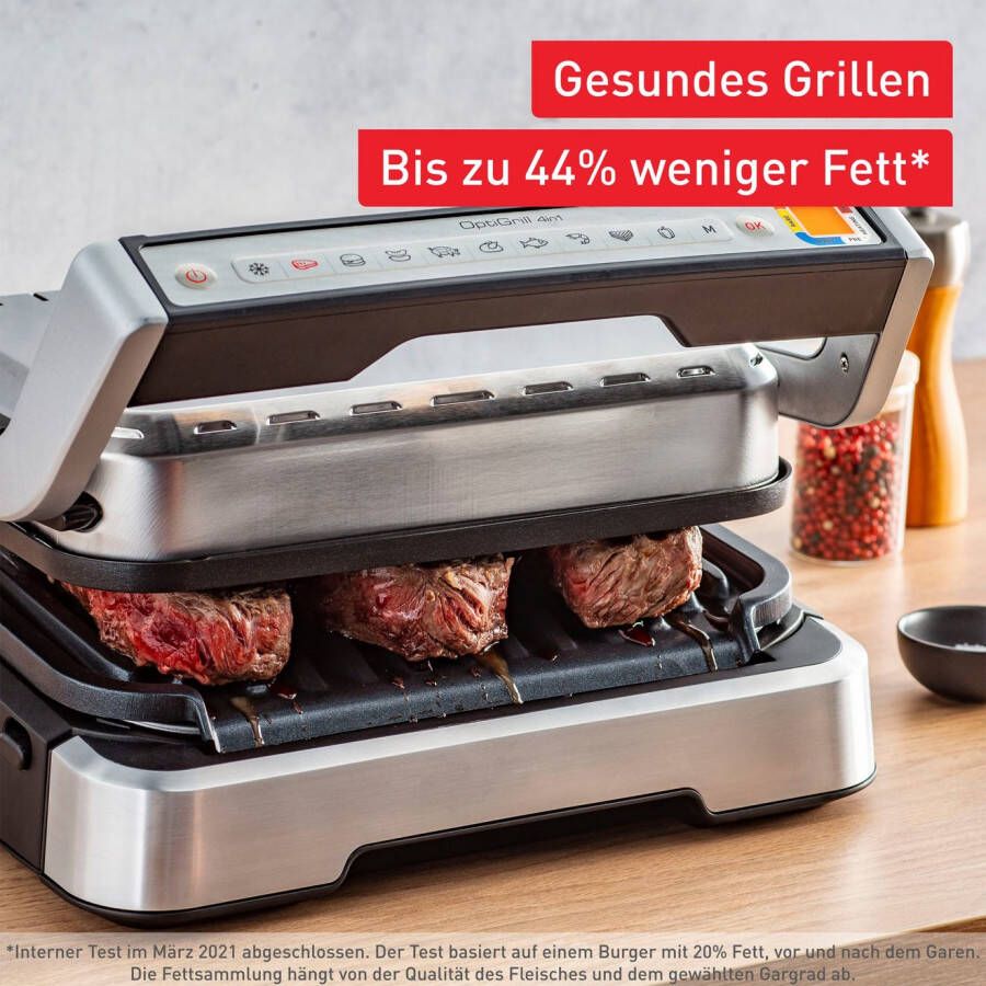 Tefal Contactgrill GC773D OptiGrill 2-in-1 met grilltang intelligente grill & bbq scharnierend 9 automatische programma's