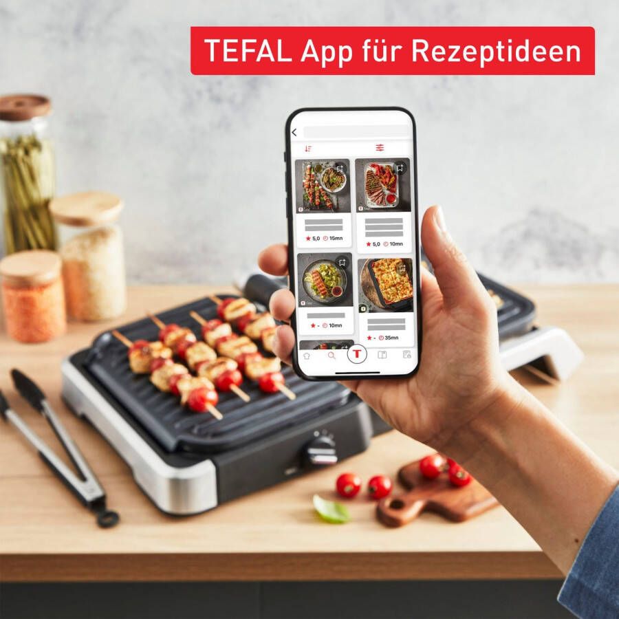 Tefal Contactgrill GC773D OptiGrill 2-in-1 met grilltang intelligente grill & bbq scharnierend 9 automatische programma's