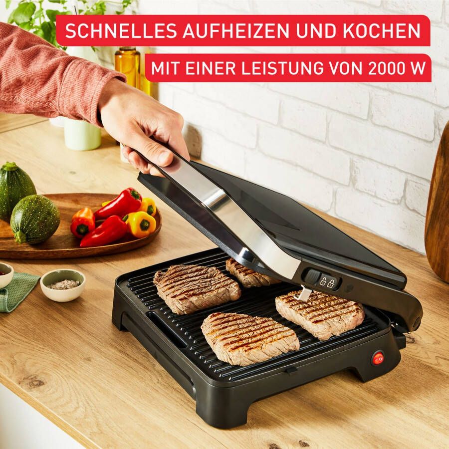 Tefal Contactgrill Inicio Classic 2-in-1 Panini Grill anti-aanbakplaten Plaatsbesparende opslag vaatwasmachinebestendige sap opvangschaal GC2718