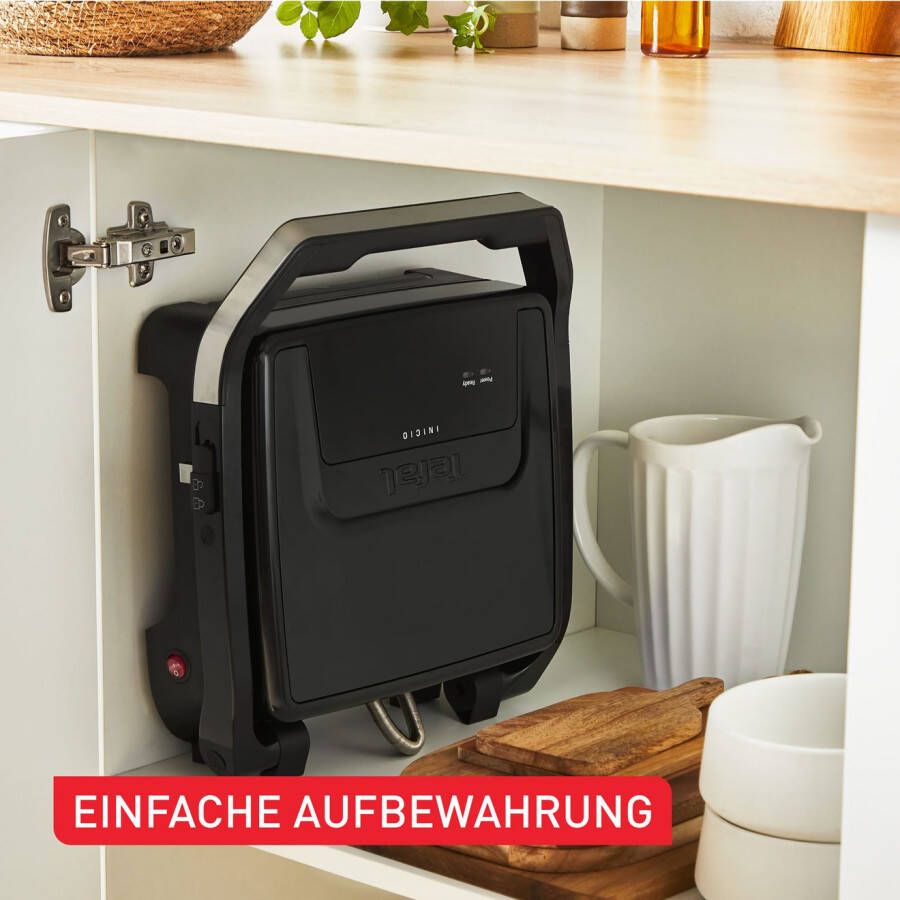 Tefal Contactgrill Inicio Classic 2-in-1 Panini Grill anti-aanbakplaten Plaatsbesparende opslag vaatwasmachinebestendige sap opvangschaal GC2718