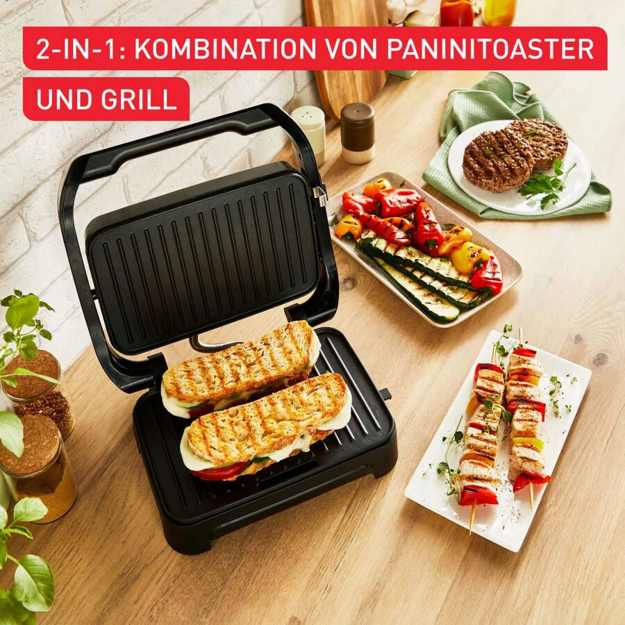 Tefal Contactgrill Inicio Compact 2-in-1 Panini Grill antihaftbeschichtetete Platten