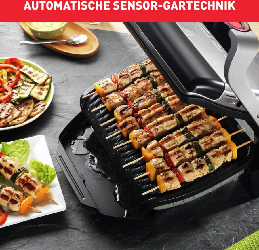 Tefal Contactgrill OptiGrill 6 automatische programma's één handmatig programma 6 programma s past temperatuur en grillcyclus aan het grillgerecht aan