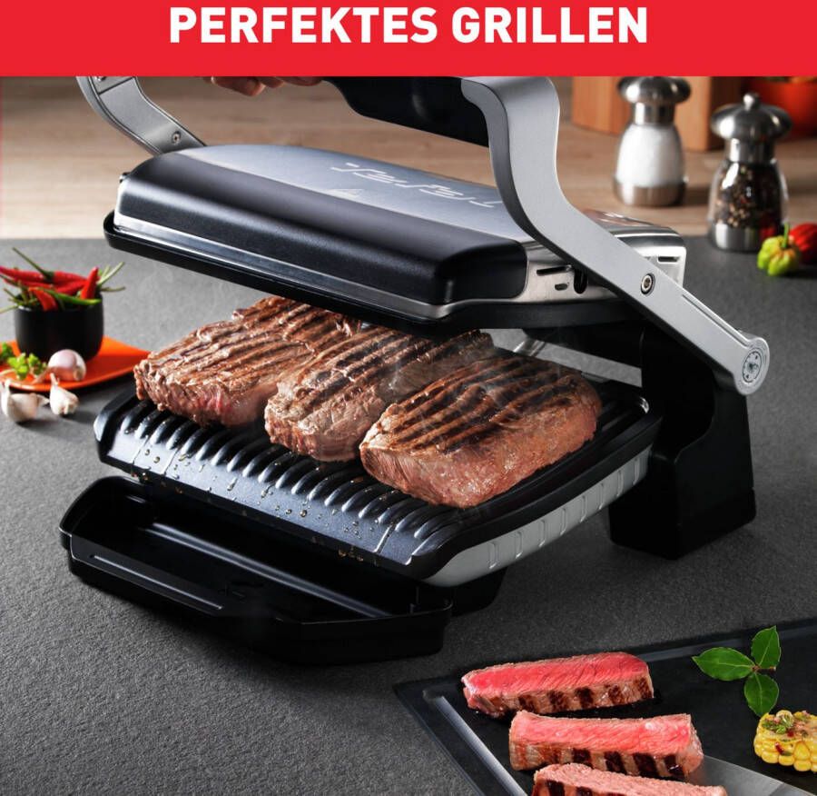Tefal Contactgrill OptiGrill 6 automatische programma's één handmatig programma 6 programma s past temperatuur en grillcyclus aan het grillgerecht aan
