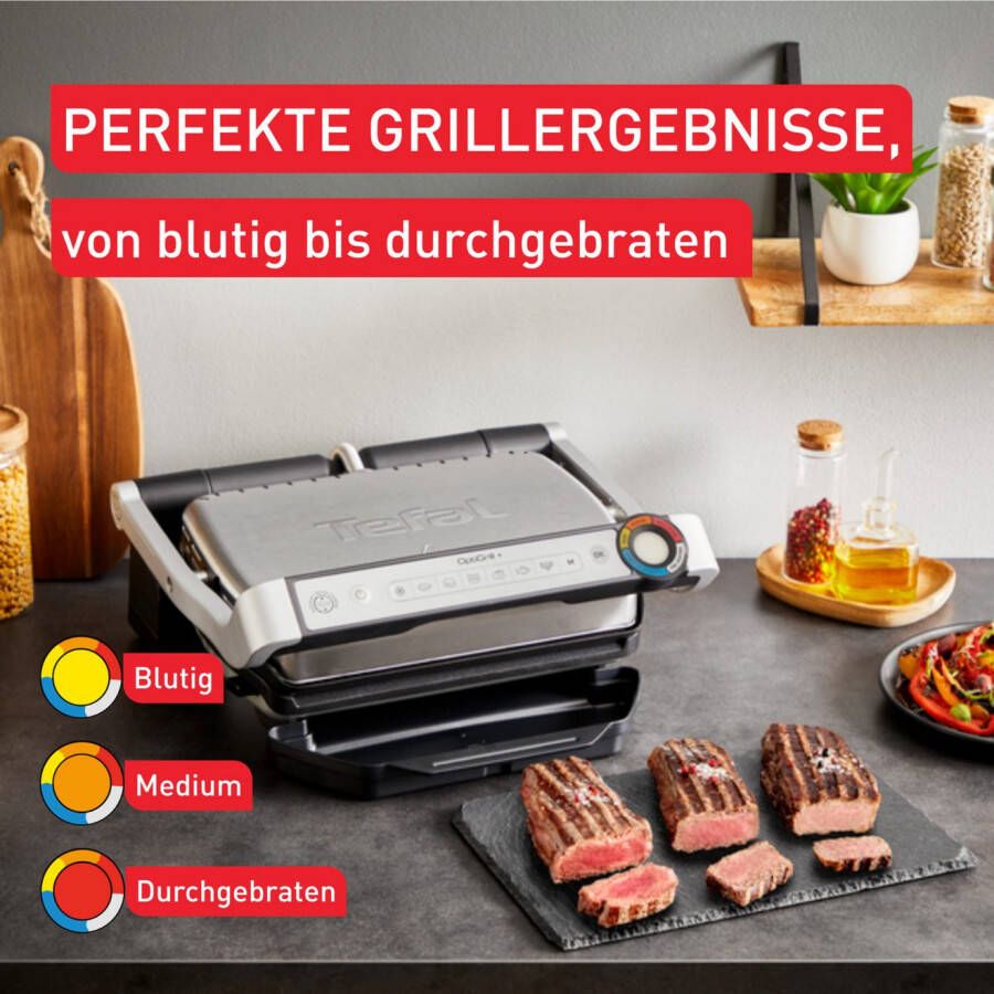 Tefal Contactgrill OptiGrill+ erneuerte Kochstufenanzeige 6 automatische Programme vernieuwde kookniveau-indicator 6 automatische programma's inclusief receptenboek