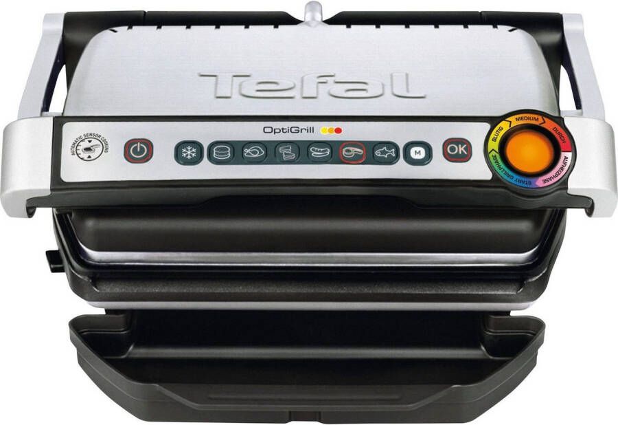 Tefal Contactgrill Optigrill GC705D 6 programma s past temperatuur en grillcyclus aan het grillgerecht aan