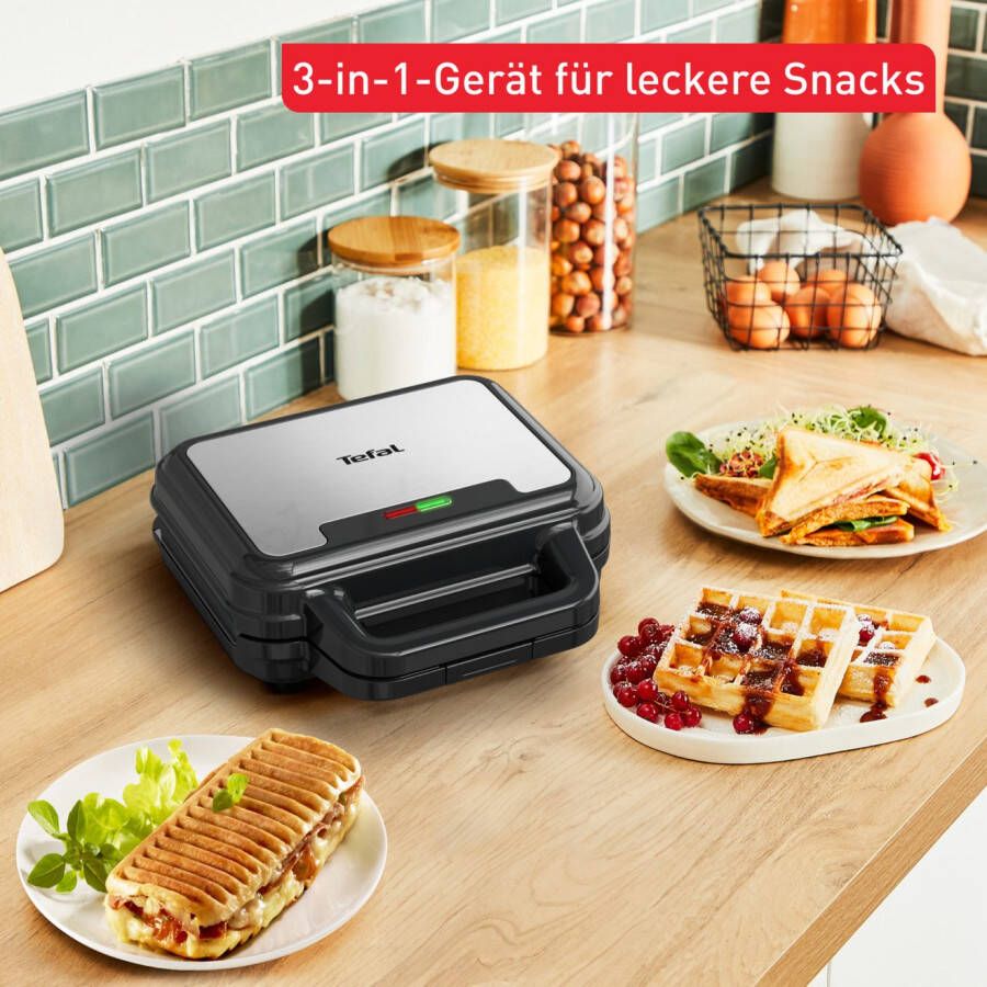 Tefal Sandwichmaker Ultracompact 3-in-1 Sandwich Wafel Panini anti-aanbaklaag