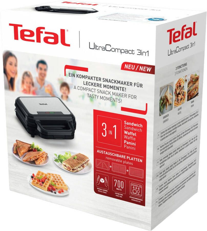 Tefal Sandwichmaker Ultracompact 3-in-1 Sandwich Wafel Panini anti-aanbaklaag