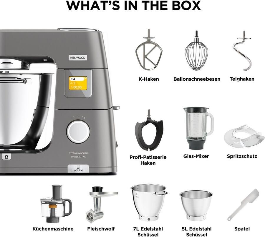 Kenwood Keukenmachine Titanium Chef Patissier XL KWL90.594SI Warmtefunctie extra 5 l kom incl. uitgebreide accessoires - Foto 7
