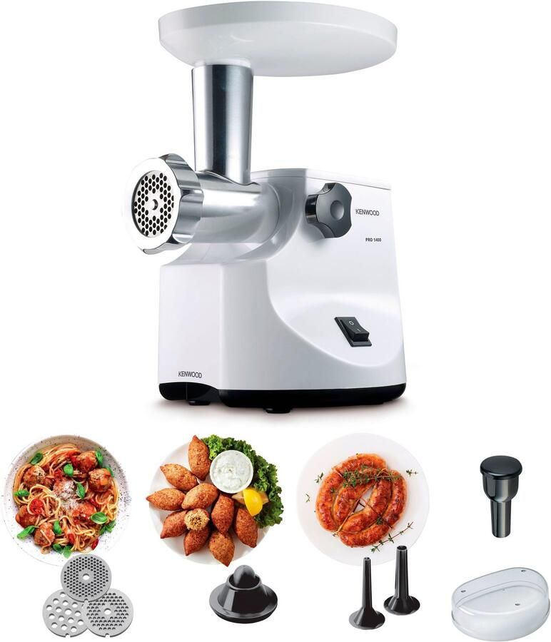 Kenwood Vleesmolen MG 450 2 worstenmaker-opzet 1 kibbeh-opzet 3 gatschijven