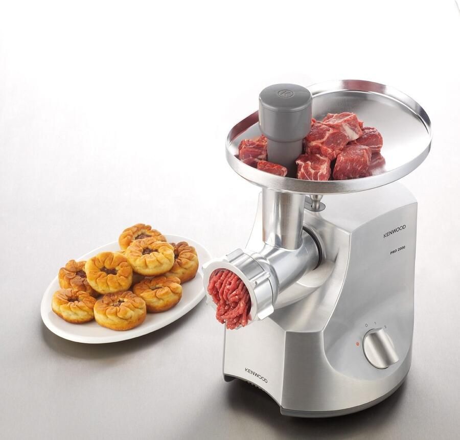 Kenwood Vleesmolen MG700 met 2 worstvulmondstukken kebbe-opzetstuk 3 perforatieschijven - Foto 2