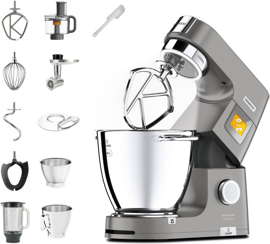 Kenwood Keukenmachine Titanium Chef Patissier XL KWL90.594SI Warmtefunctie extra 5 l kom incl. uitgebreide accessoires