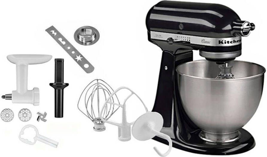 KitchenAid Keukenmachine 5K45SSEOB ONYX BLACK Gratis vleesmolen deegspuitmond (waarde ca. 129 -VAP)