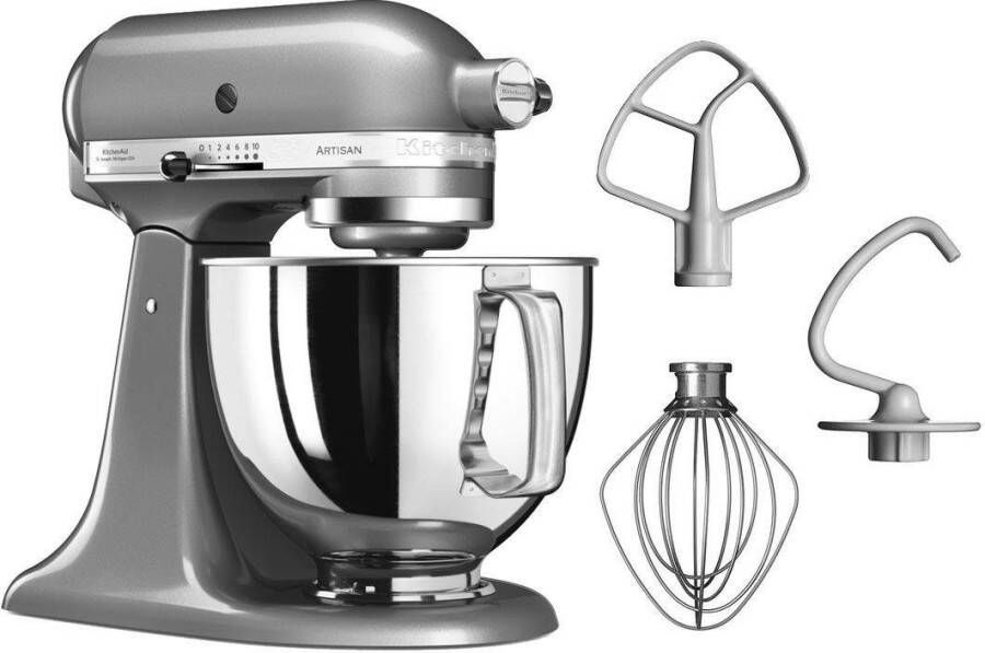 KitchenAid Keukenmachine Artisan Keukenrobot met 3 accessoires en kom van 4 8 L uit roestvrij staal 300 W Contour zilver - Foto 3