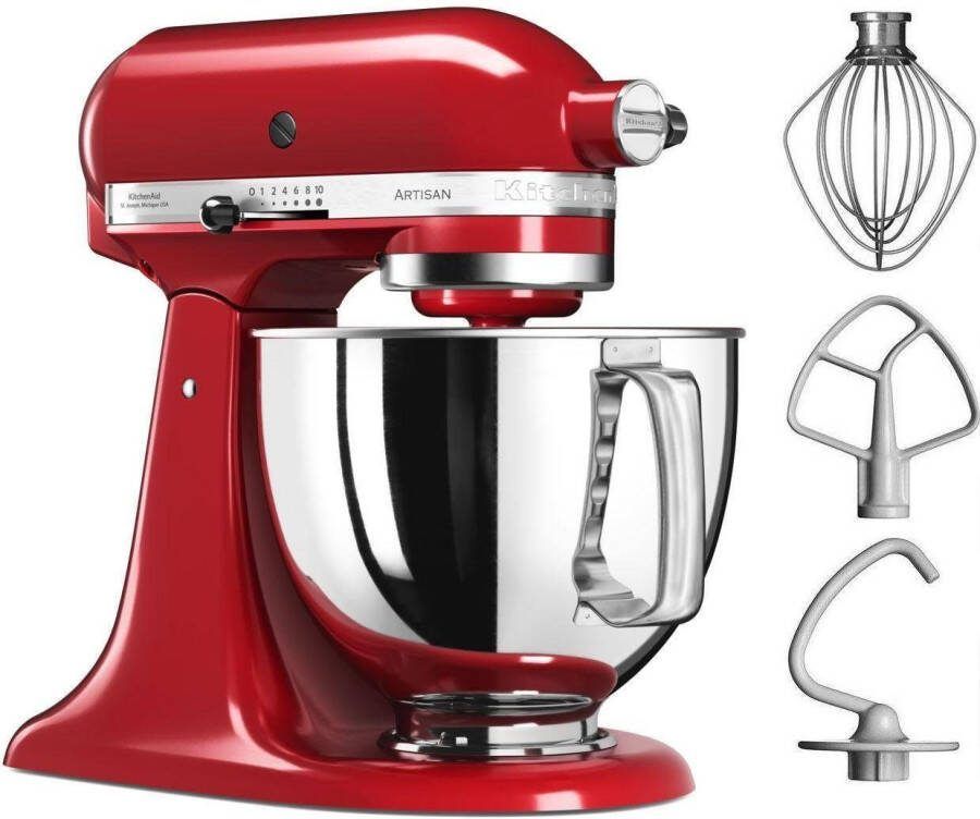 KitchenAid Keukenmachine Artisan Keukenrobot met 3 accessoires en kom van 4 8 L uit roestvrij staal 300 W Keizerrood - Foto 3