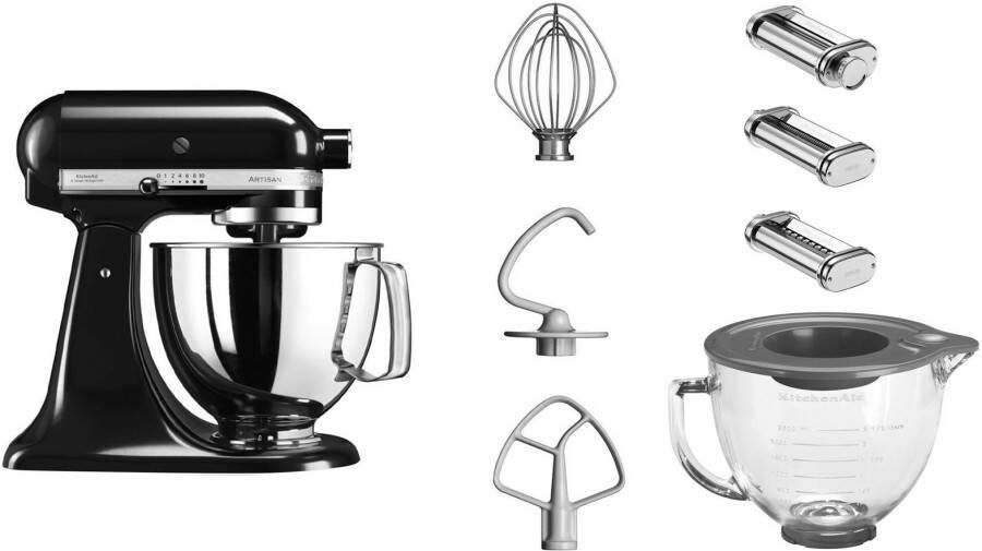 KitchenAid Keukenmachine 5KSM125EOB met gratis glazen kom + 3 pastavoorstukken