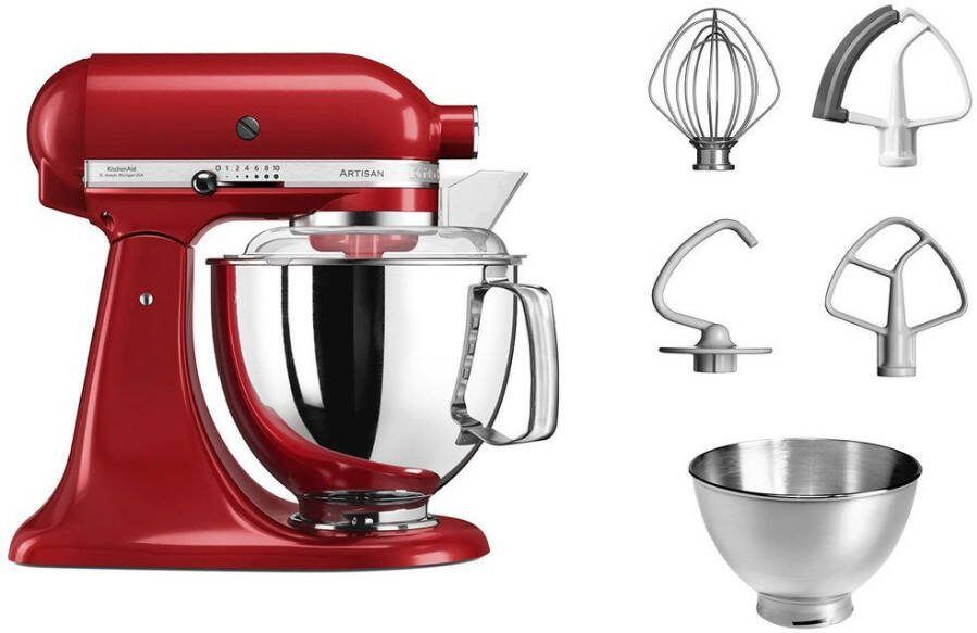 KitchenAid 5KSM175PSEER Keukenrobot met kantelbare kop 4 8 L Standmixer Artisan met exta accessoires Keizerrood