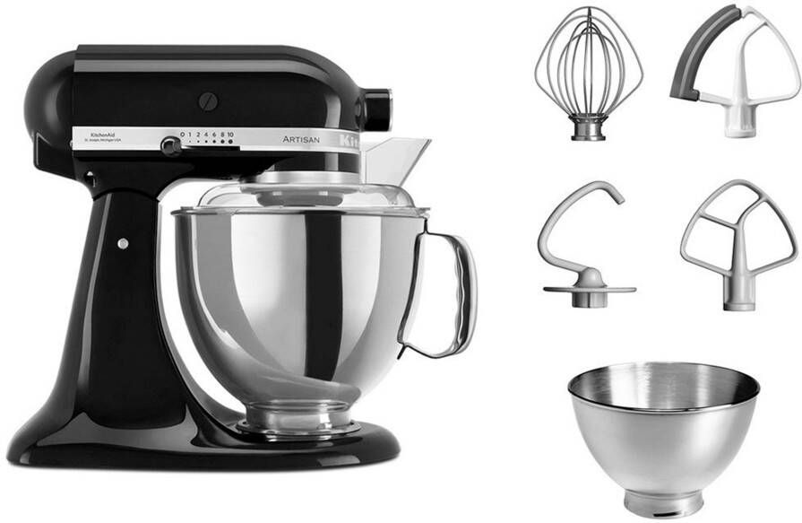 KitchenAid keukenmachine Artisan Keukenrobot met 5 accessoires en 2 mengkommen 300 W 3 L en 4 8 L Onyx zwart - Foto 3