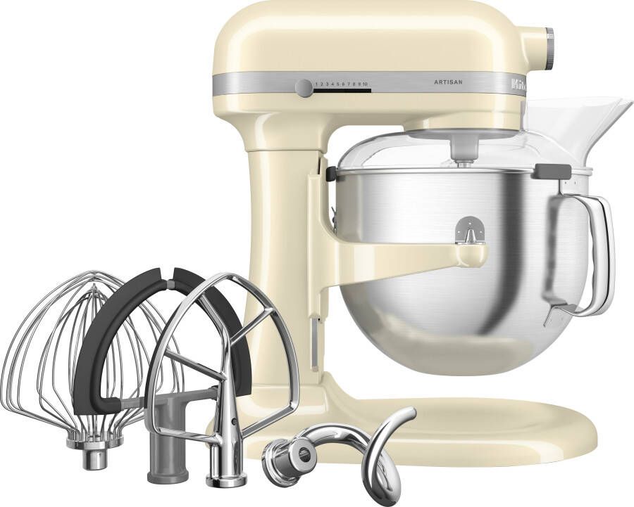 KitchenAid Artisan Standmixer met in Hoogte Verstelbare Kom Krachtig stil 11 snelheden roestvrijstalen accessoires en capaciteit van 6 6L Amandelwit