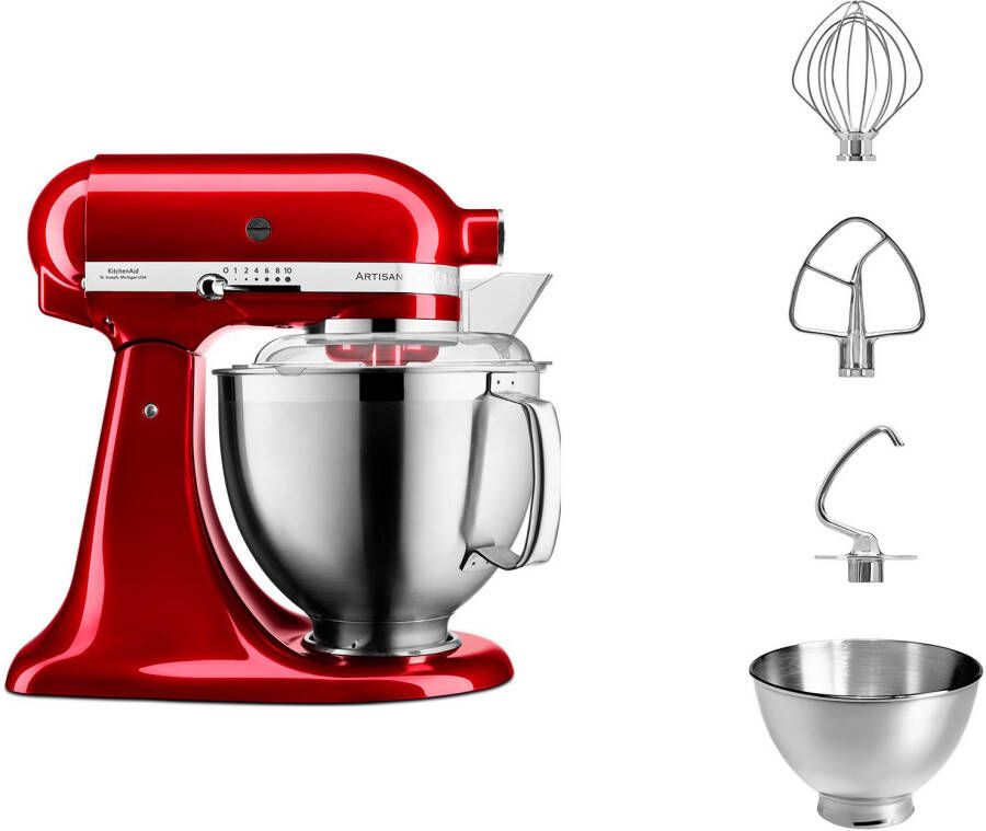 KitchenAid keukenmachine Artisan Keukenrobot met 3 accessoires uit roestvrij staal schenkschild en 2 mengkommen 300 W 3 L en 4 8 L Appelrood - Foto 3