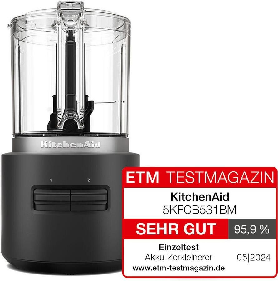 KitchenAid Go Draadloze hakmolen met batterij Inbegrepen mengkom van 1 18 L garde en roestvrijstalen mes 2 snelheden en pulse-modus Matt Zwart - Foto 2