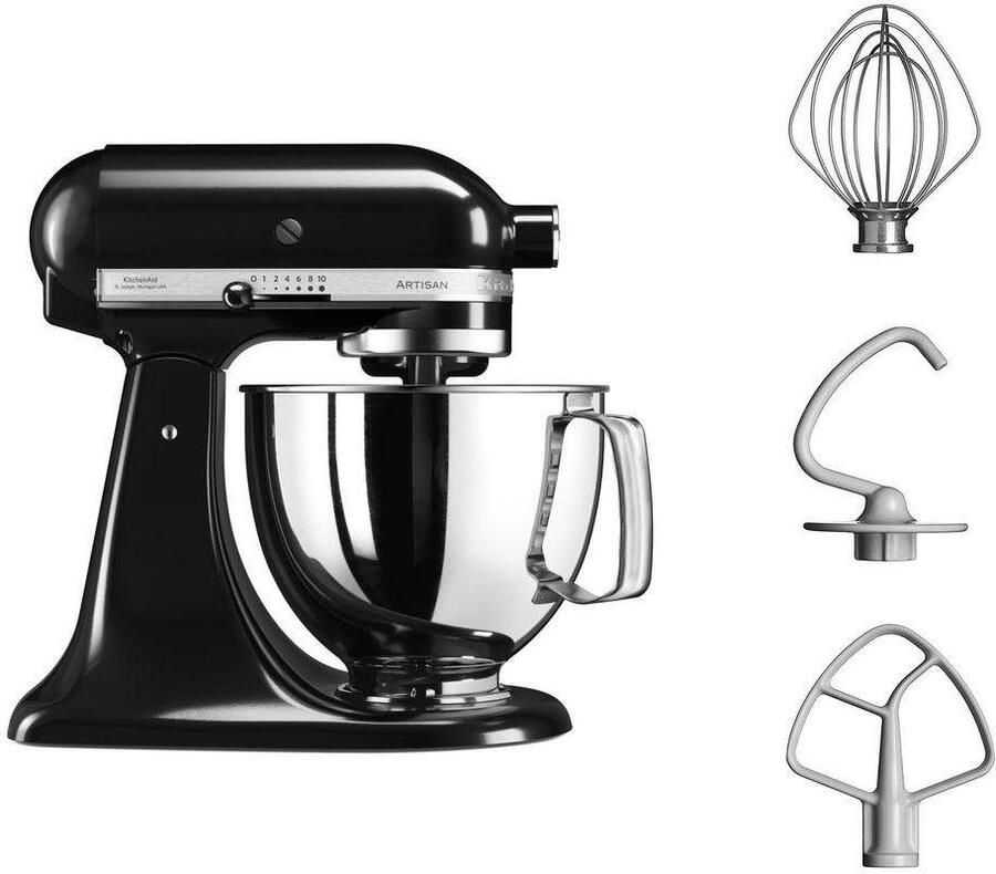 KitchenAid Keukenmachine Artisan Keukenrobot met 3 accessoires en kom van 4 8 L uit roestvrij staal 300 W Onyx zwart - Foto 4