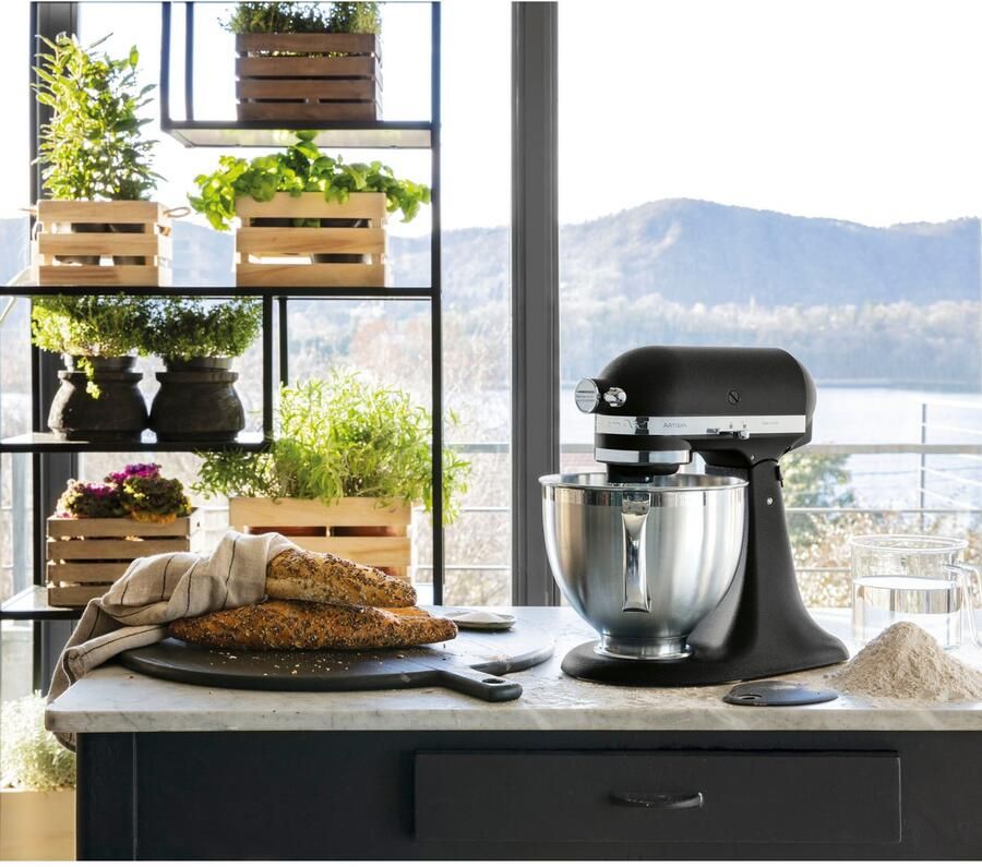 KitchenAid keukenmachine Artisan Keukenrobot met 3 accessoires uit roestvrij staal schenkschild en 2 mengkommen 300 W 3 L en 4 8 L Zwart - Foto 2