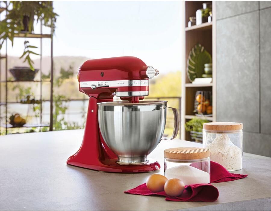 KitchenAid keukenmachine Artisan Keukenrobot met 3 accessoires uit roestvrij staal schenkschild en 2 mengkommen 300 W 3 L en 4 8 L Appelrood - Foto 2