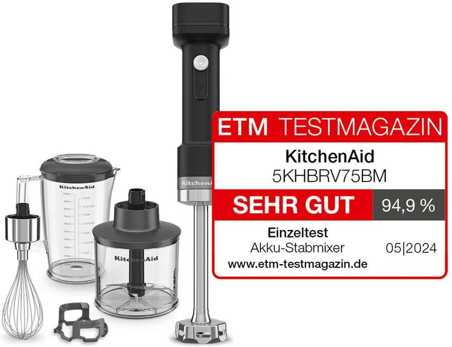 KitchenAid Go Draadloze staafmixer zonder batterij Inbegrepen mengbeker van 1 L met deksel draadgarde hakmolen en mixstaaf met roestvrijstalen mes Matt Zwart - Foto 4