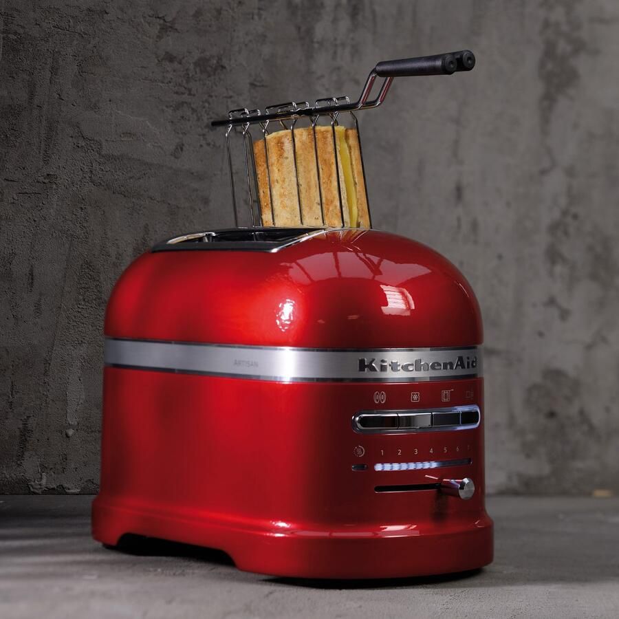 KitchenAid Broodrooster Artisan Toaster voor 2 sneden met tostiklem en verwijderbaar kruimelbakje 7 bruiningsniveaus en bagelfunctie Retro design Keizerrood - Foto 3
