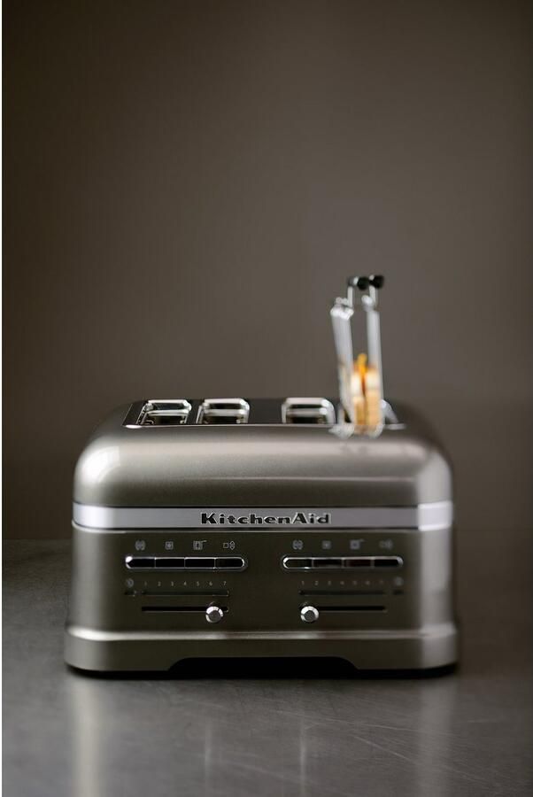 KitchenAid Broodrooster Artisan Toaster voor 4 sneden met tostiklem en verwijderbaar kruimelbakje 7 bruiningsniveaus en bagelfunctie Retro design Zilver - Foto 2