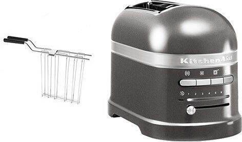 KitchenAid Broodrooster Artisan Toaster voor 2 sneden met tostiklem en verwijderbaar kruimelbakje 7 bruiningsniveaus en bagelfunctie Retro design Zilver - Foto 2