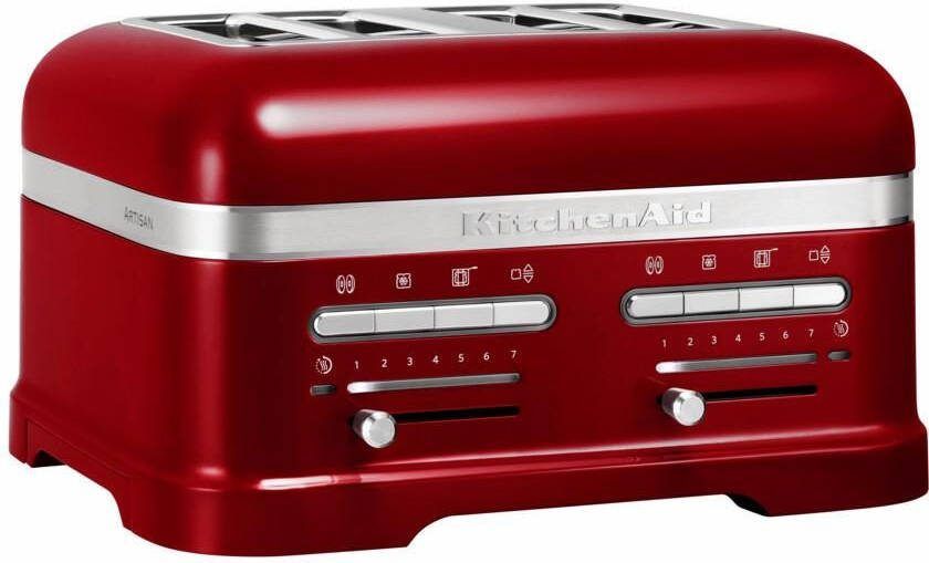 KitchenAid Broodrooster Artisan Toaster voor 4 sneden met tostiklem en verwijderbaar kruimelbakje 7 bruiningsniveaus en bagelfunctie Retro design Appelrood