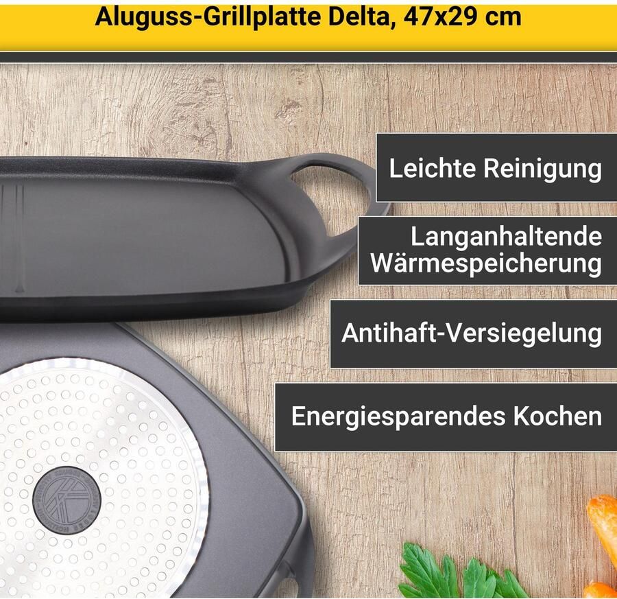 Krüger Grillplaat Delta van gietaluminium geschikt voor inductiekookvelden 47 x 29 cm (1 stuk) - Foto 2