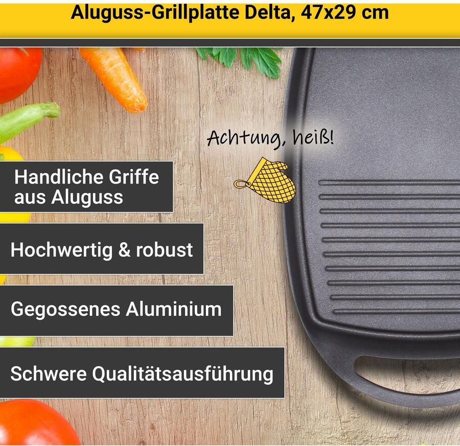Krüger Grillplaat Delta van gietaluminium geschikt voor inductiekookvelden 47 x 29 cm (1 stuk) - Foto 3