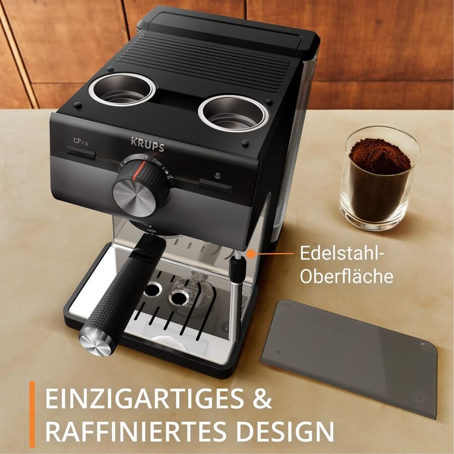 Krups Authentic+ C40 XP384G Pistonmachine Inclusief Melkopschuimer Stijlvol Design Compact Geschikt voor Espresso en Latte