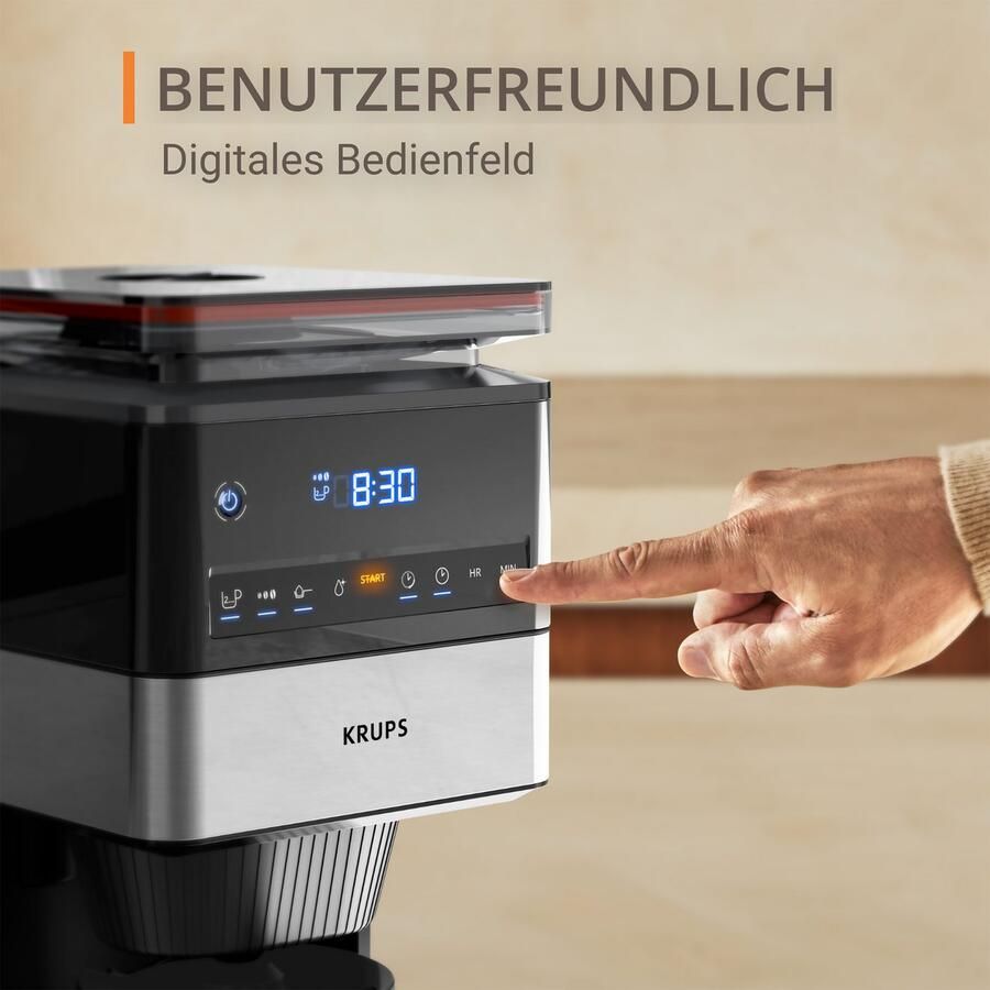 Krups Filterkoffieapparaat KT8428 Grind Aroma XL 1 25 l Kegelmolen digitaal bedieningspaneel 1 25 l 4 uur warm dankzij isoleerkan - Foto 3