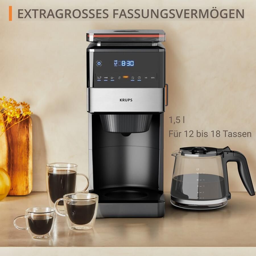 Krups Filterkoffieapparaat KM8428 Grind Aroma XL 1 5 l Kegelmolen digitaal bedieningspaneel 1 5 l 2 uur warmhoudfunctie - Foto 5